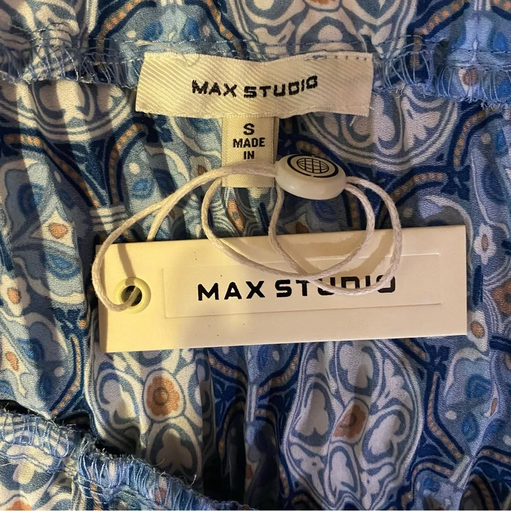 Max Studio Skirt Pleated Midi Skirt Light Blue Medallion Print Womens Size Small